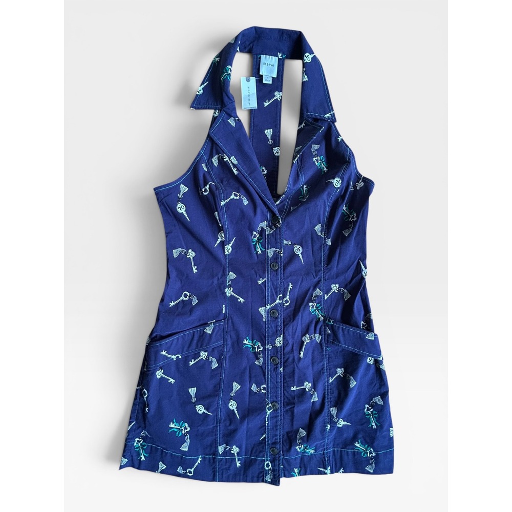 Maeve Anthropologie Amelia Collared Navy Blue Halter Mini Dress Large NEW! $148 - Picture 4 of 7